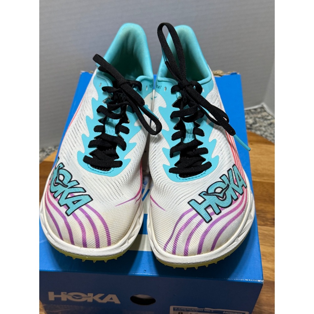 Hoka Crescendo MD 2 Track Spikes Mens 8 Womens 9.5 White Cyan Good 1155116